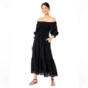 Lilly Pulitzer Arlynn Off‑The‑Shoulder Eyelet Maxi Dress in Onyx